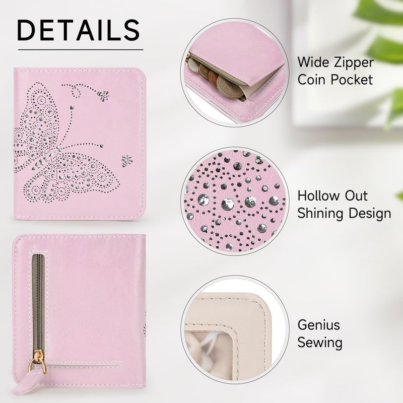 KITEVIUN Small RFID Wallet Women Ultra Thin Slim Womens Wallet Mini Compact Bifold Pocket Ladies Wallets for Women LIGHT PINK - Image 4